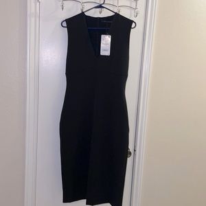 ZARA WOMAN BLACK FITTED SHIFT DRESS, V-neck Work/Office wear